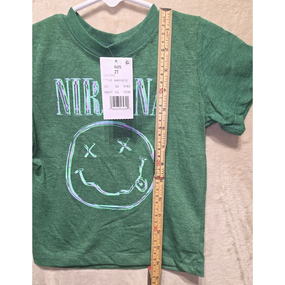 Nirvana Kids Smiley Face Graphic T-Shirt Green Heather Size 2T NEW - Picture 5 of 5
